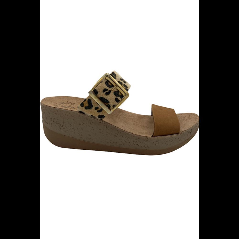 Fantasy Sandals Artemis Leather Slide Sandals Leopard Skin - Medium